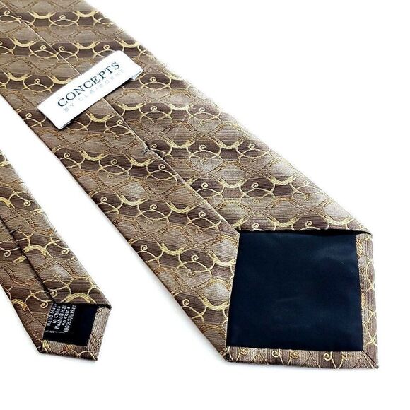 Concepts By Claiborne Woven Brown Tan Geometric Silk Tie - Picture 5 of 6
